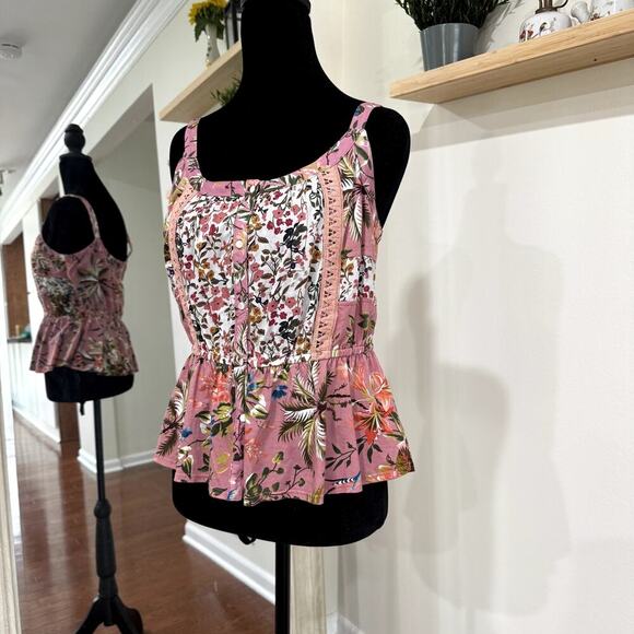 Tiny Tops - Anthropologie Tiny Thea Pink Floral Peplum Tank Women's Size Small